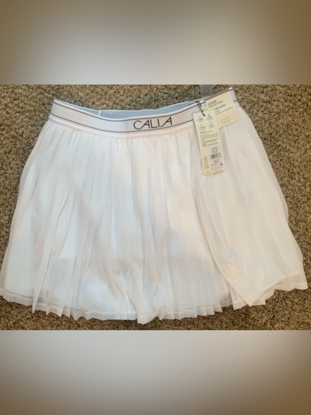 Calia White Pleated Athletic Skort with Branded Waistband NWT Medium